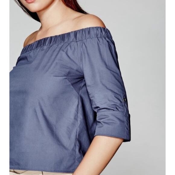 Marciano Maddie Poplin Off the Shoulder 100% Cotton Blue top Sz M - Picture 3 of 10